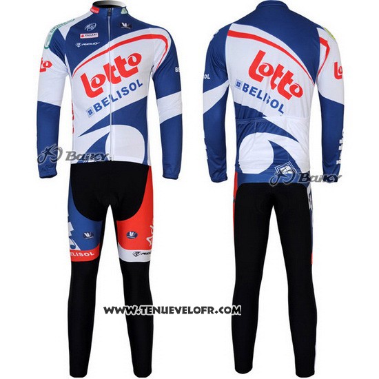 2012 Maillot Ciclismo Lotto Belisol Blanc et Bleu Manches Longues et Cuissard